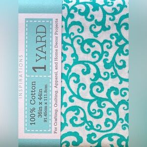 🧵$5 OFF BUNDLE✨ Waverly Cotton Fabric Turquoise and White Scroll Sewing Quilting